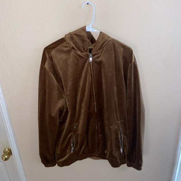 Brown indie soft fuzzy longsleeve hipster hoodie brown zip up y2k vintage jacket - Picture 5 of 15